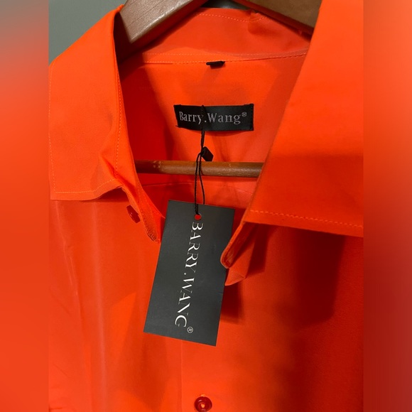 NWT Mens Barry.wang Orangered Solid Silk Shirt Size 3X - Picture 4 of 10